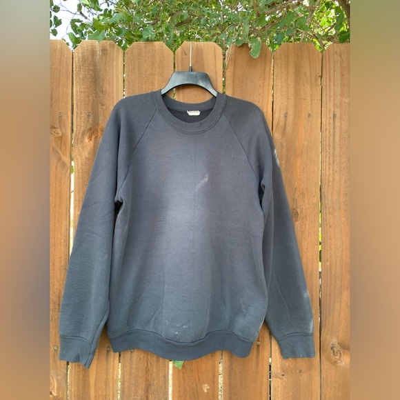 80s-90s Plain Black Raglan Sleeves sweatshirt size Large. - Picture 1 of 8